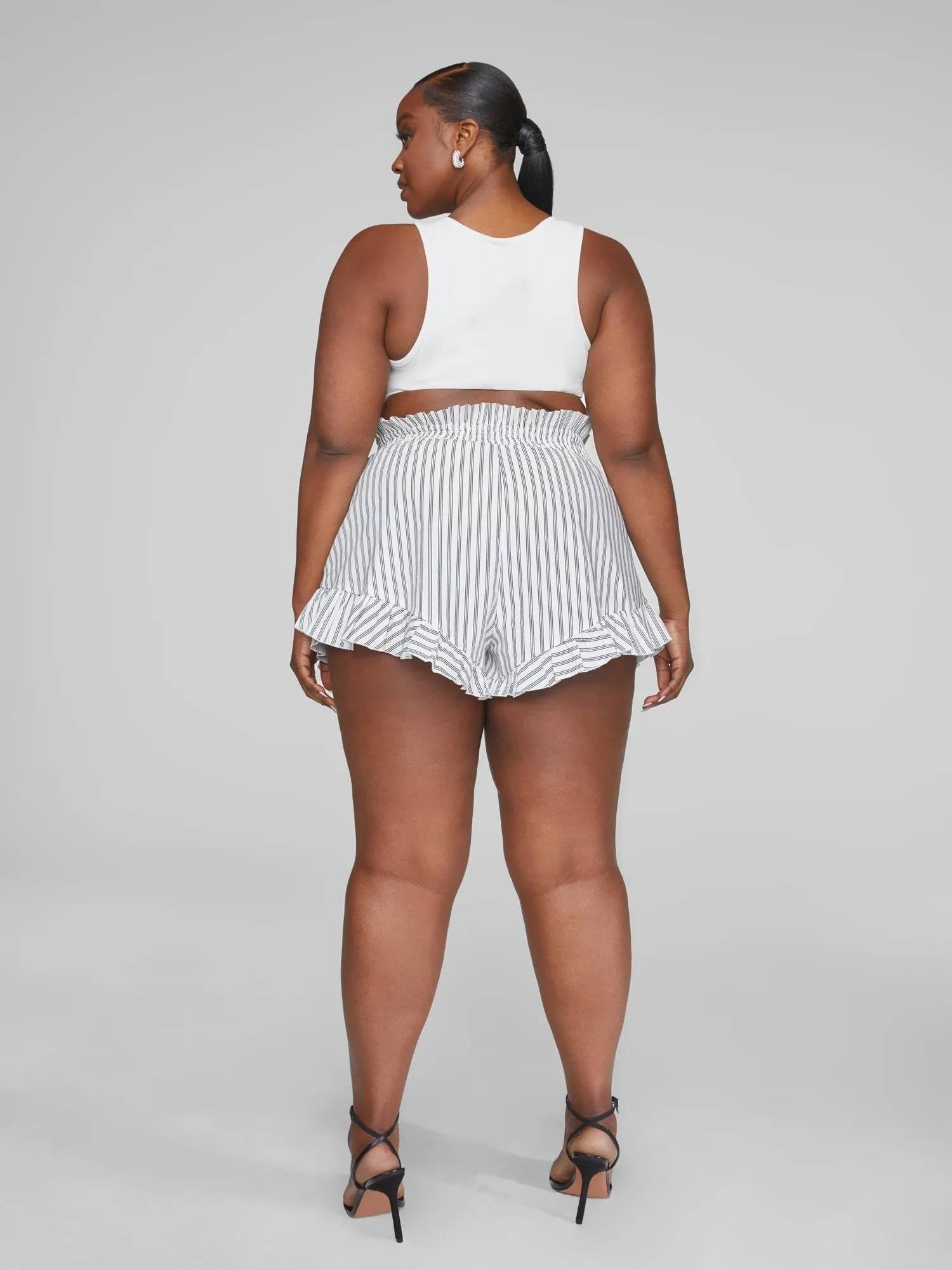 Fashion To Figure - Brandi Striped Ruffle Hem Shorts