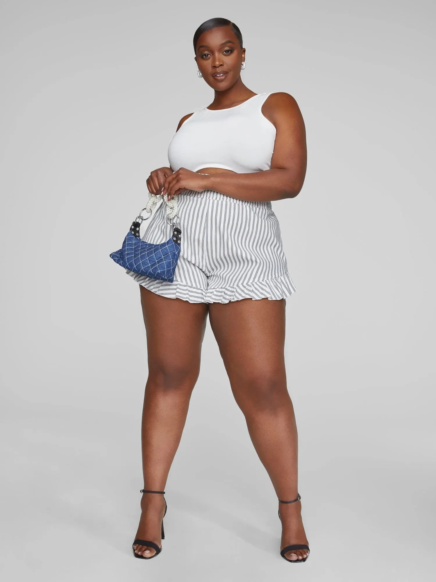 Fashion To Figure - Brandi Striped Ruffle Hem Shorts