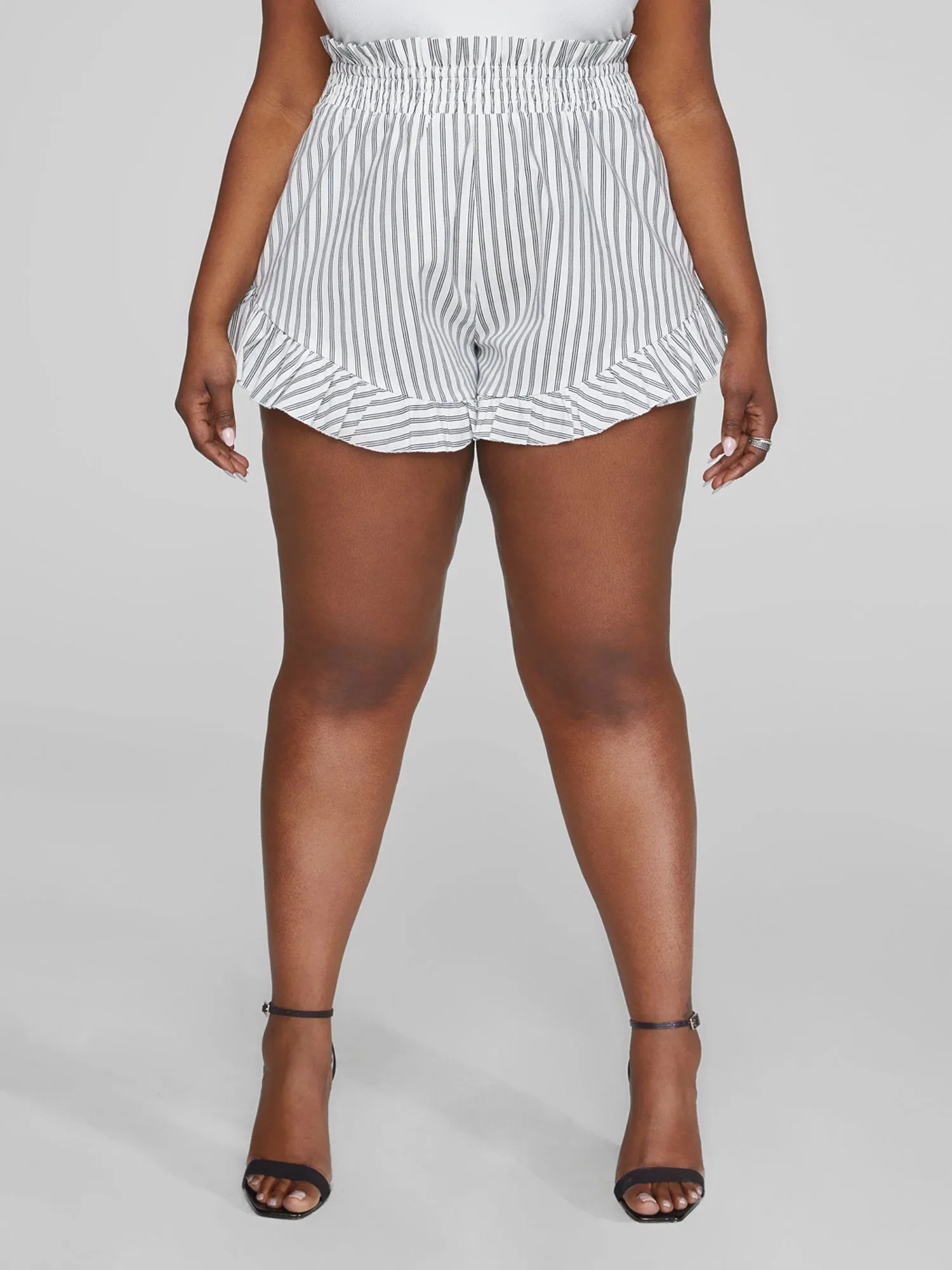Fashion To Figure - Brandi Striped Ruffle Hem Shorts