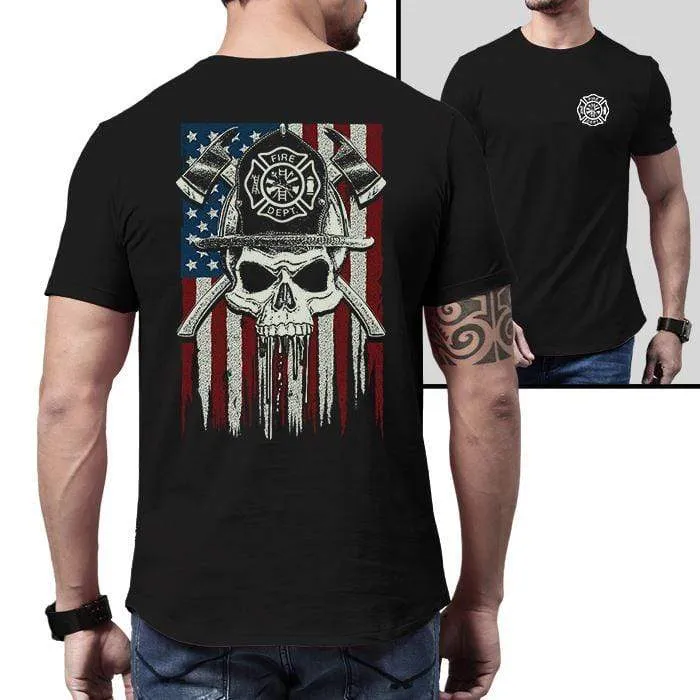 Firefighter American Flag Skull Premium Tee