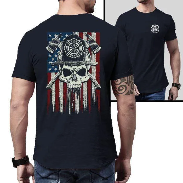 Firefighter American Flag Skull Premium Tee
