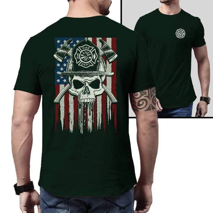 Firefighter American Flag Skull Premium Tee