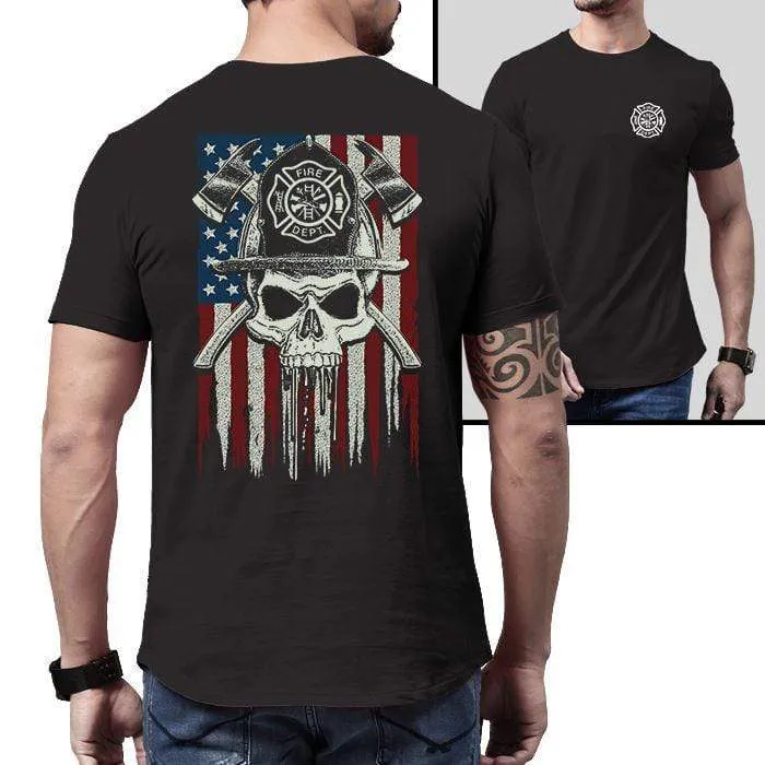 Firefighter American Flag Skull Premium Tee