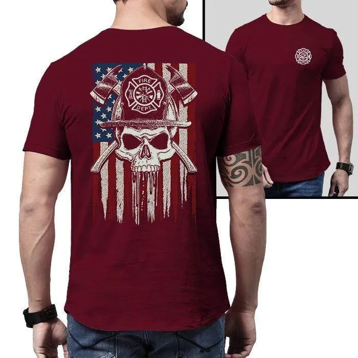 Firefighter American Flag Skull Premium Tee
