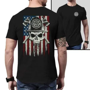 Firefighter American Flag Skull Premium Tee