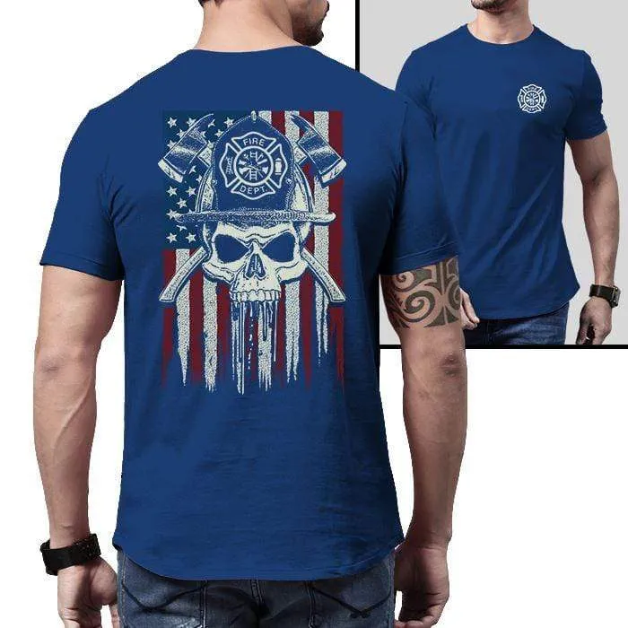 Firefighter American Flag Skull Premium Tee