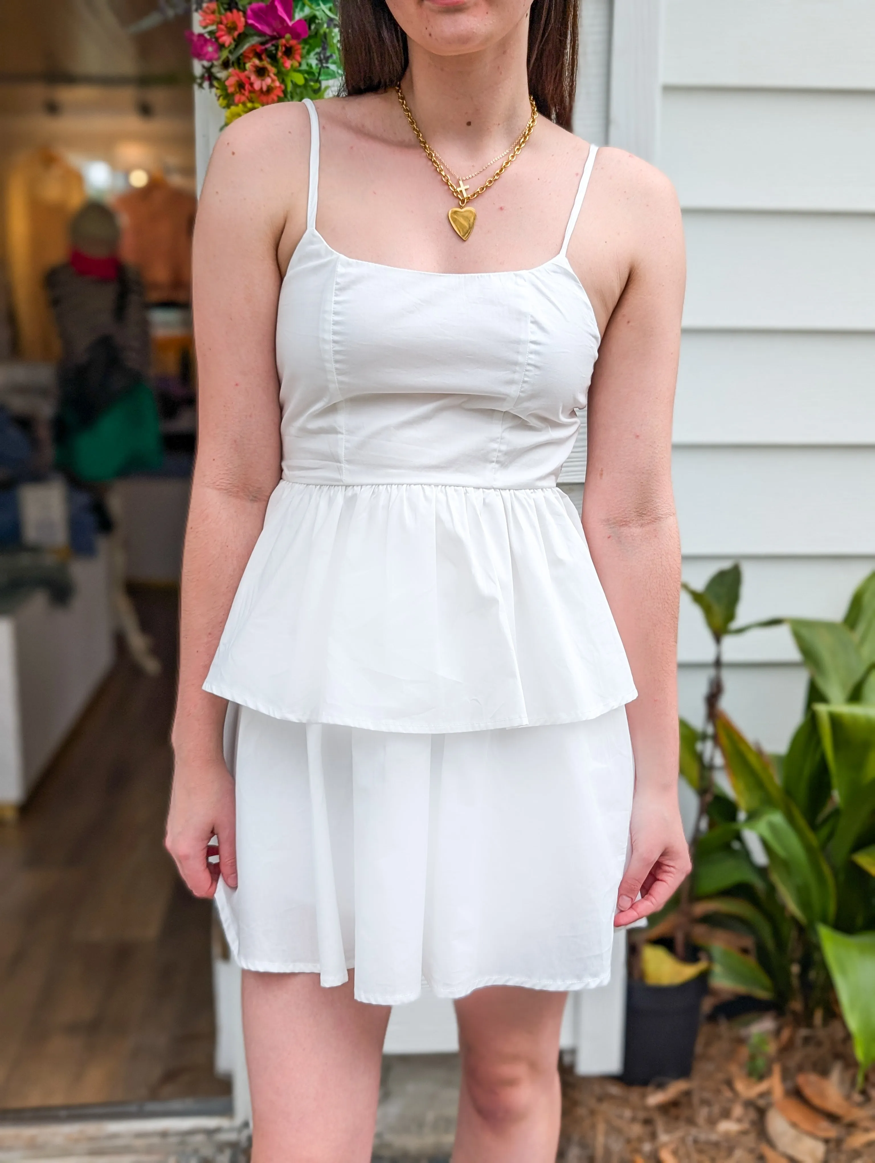 Fitted White Tiered Midi Dress