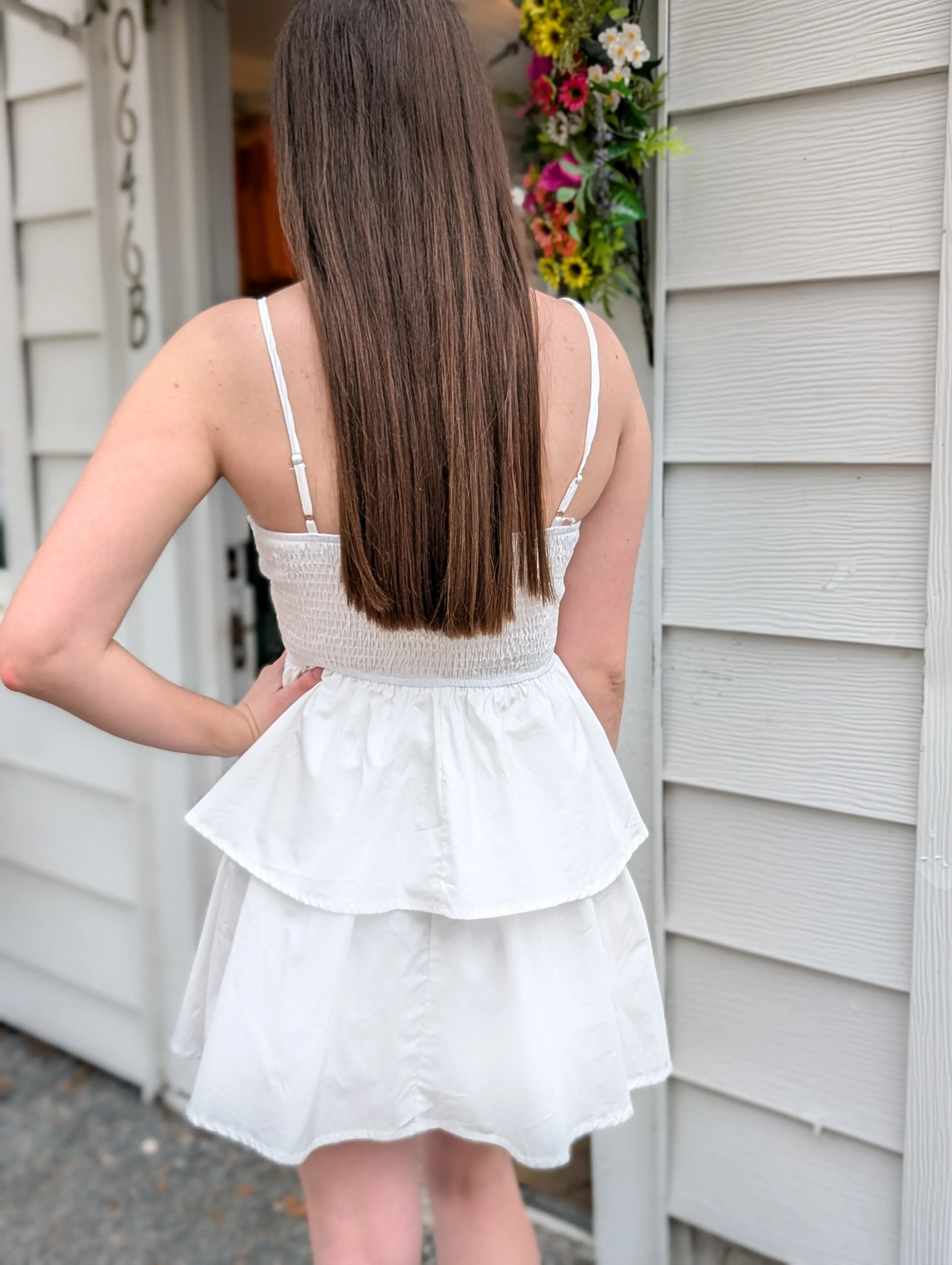 Fitted White Tiered Midi Dress