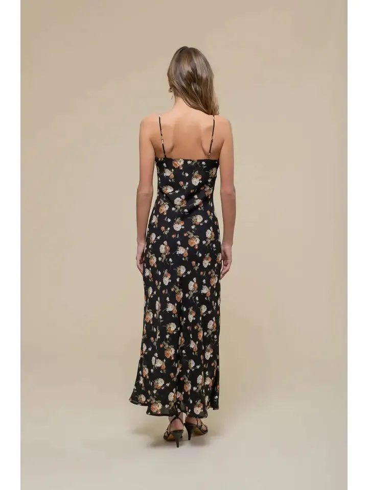 Floral Square Neck Long Sleeve Midi Dress