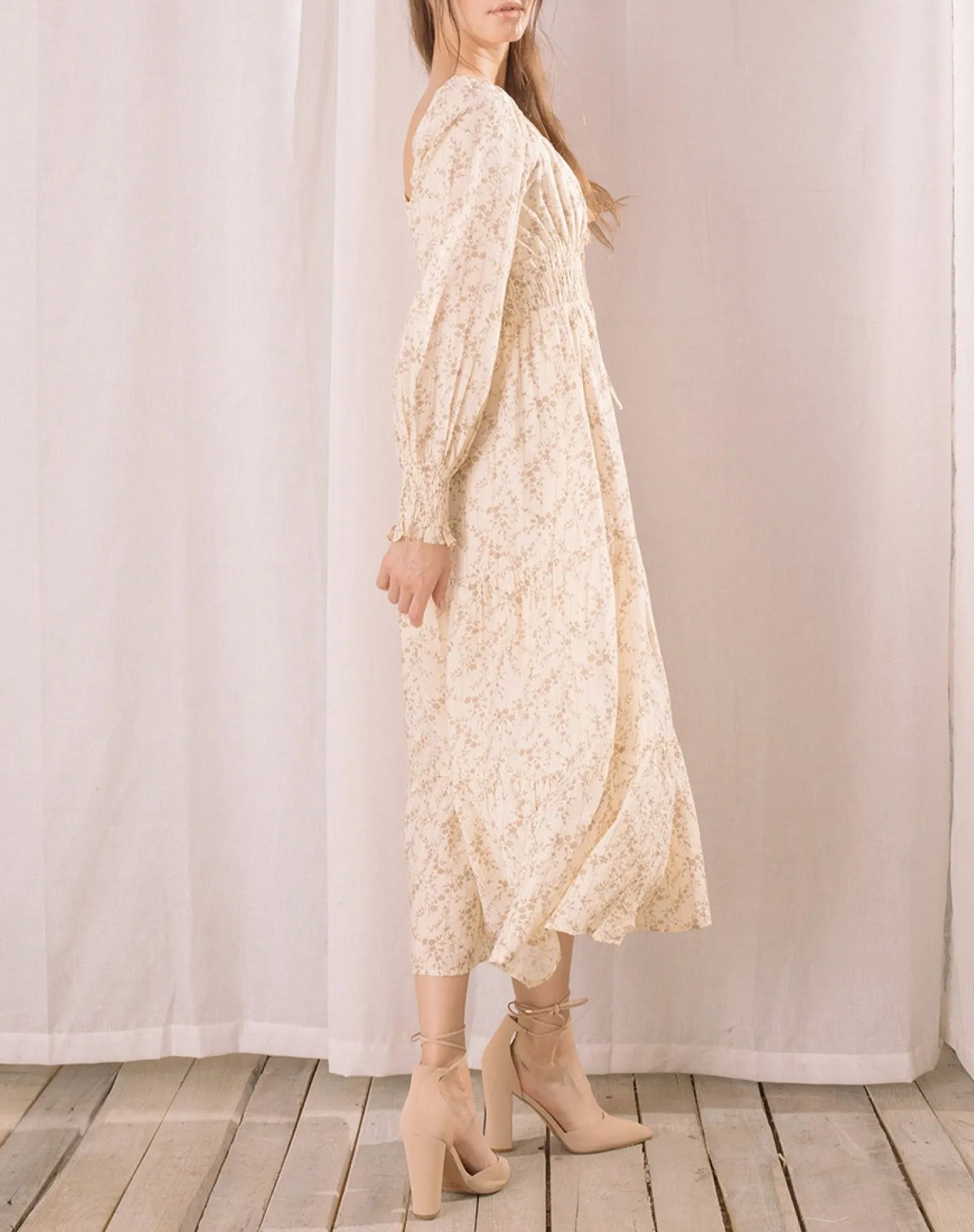 Floral Square Neck Midi Dress