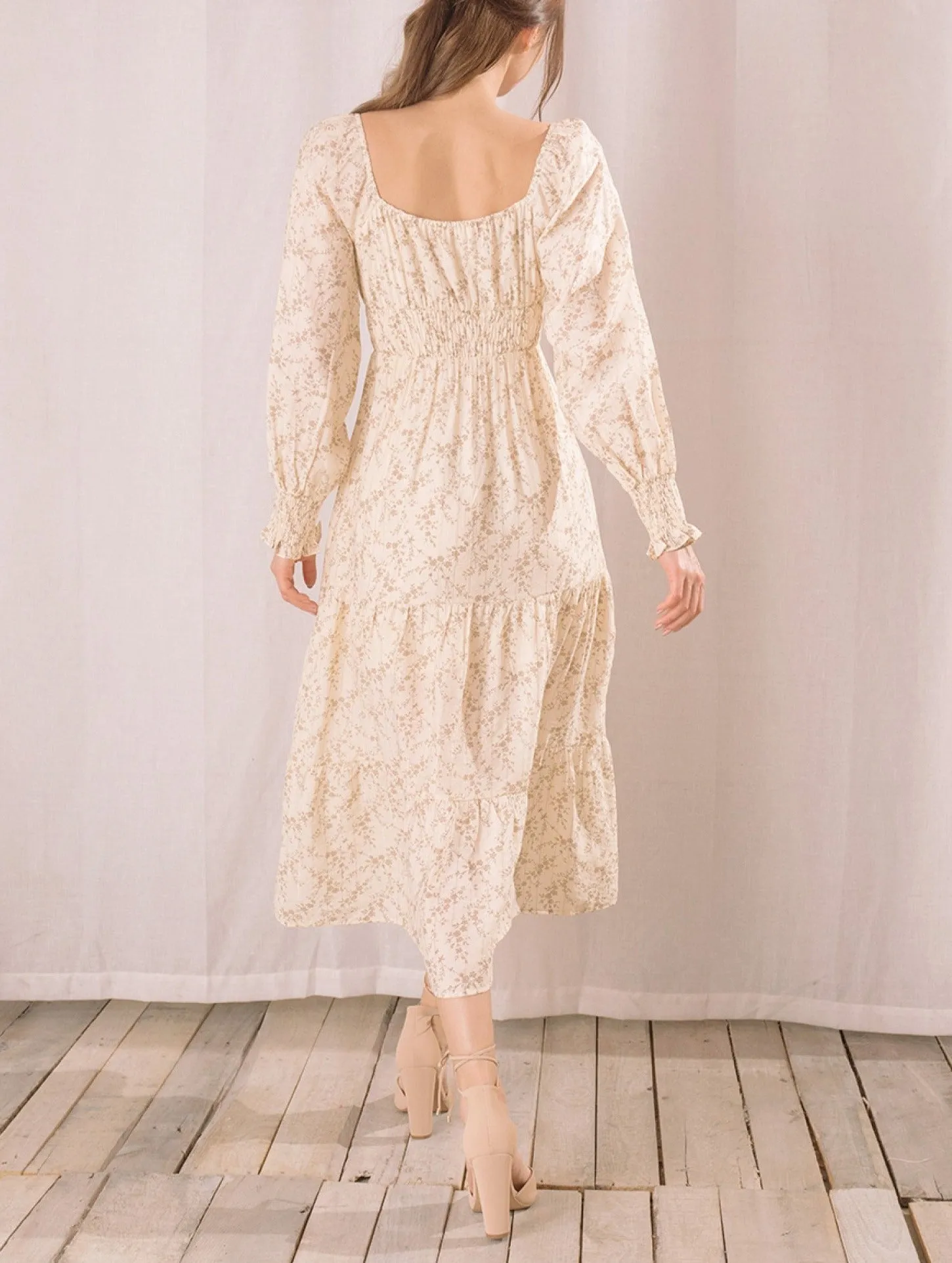 Floral Square Neck Midi Dress