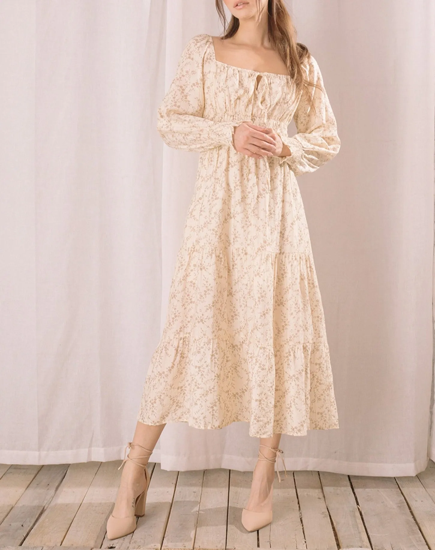 Floral Square Neck Midi Dress
