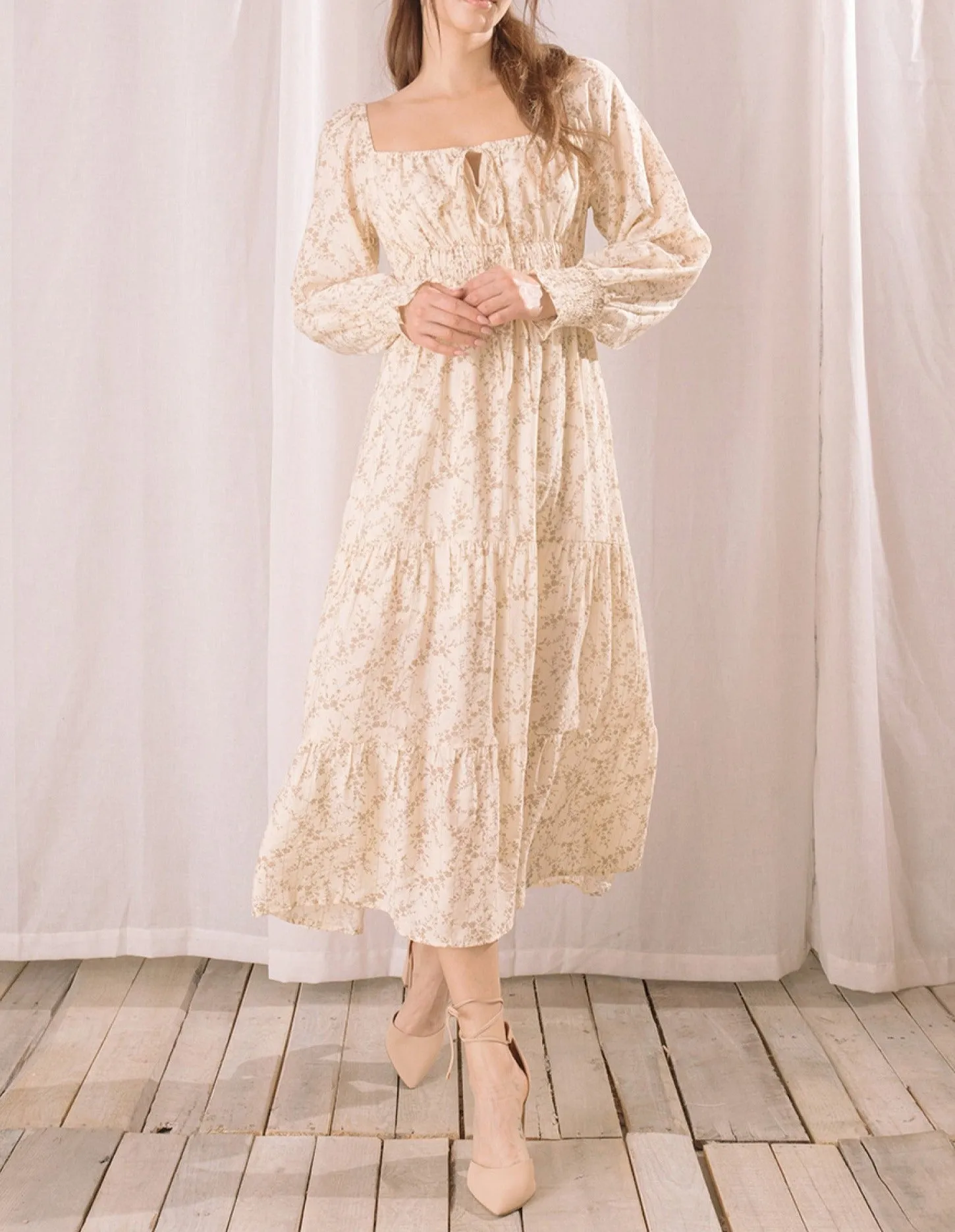 Floral Square Neck Midi Dress
