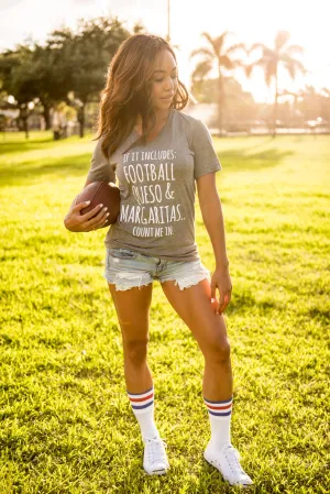 Football, Queso, & Margaritas - Grey V-NECK