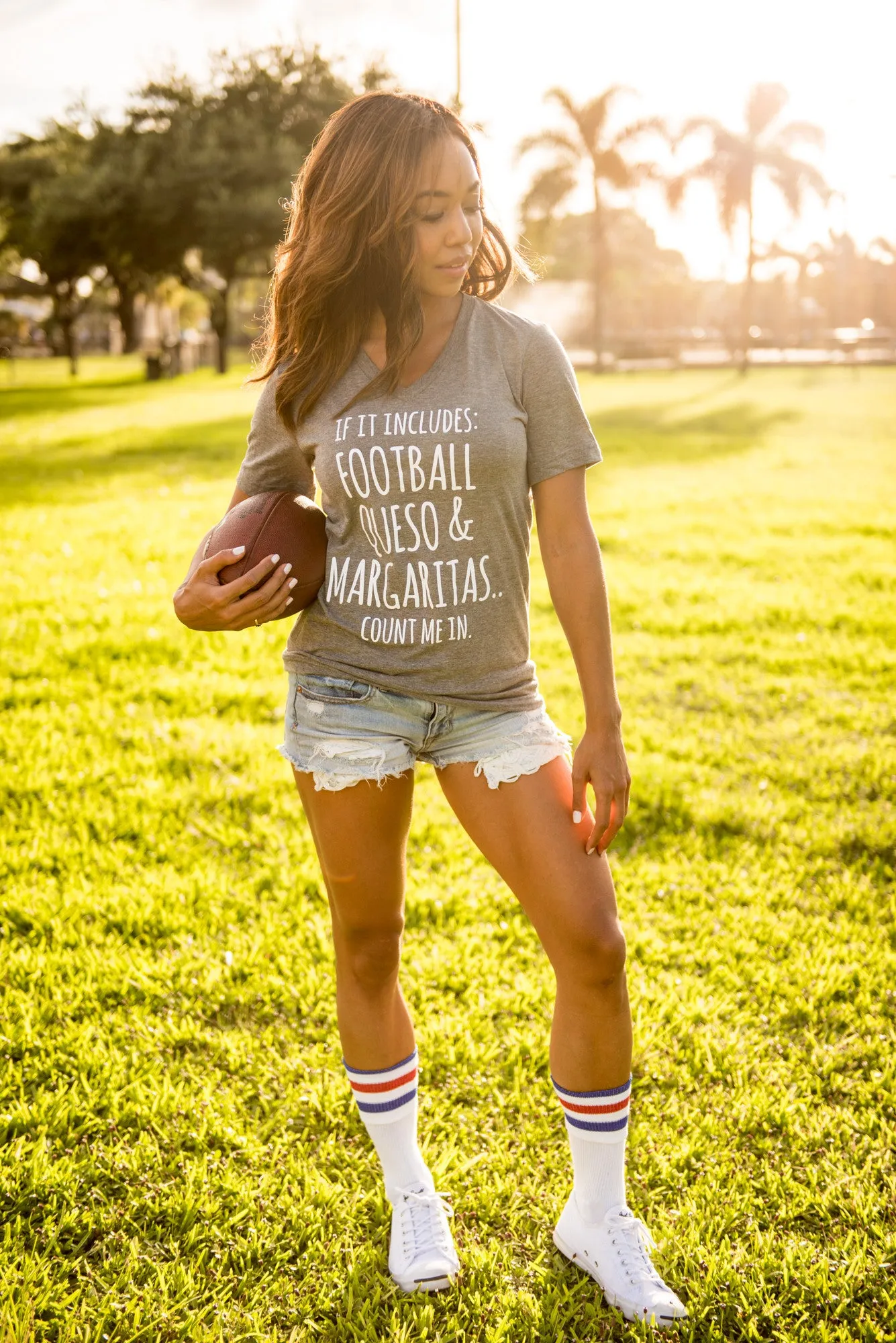 Football, Queso, & Margaritas - Grey V-NECK