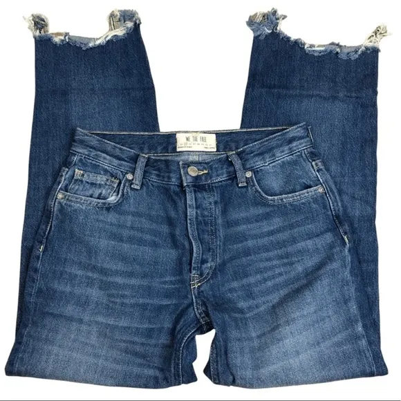 Free People We The Free Cut Off Raw Hem Distressed Straight Leg Jeans Women