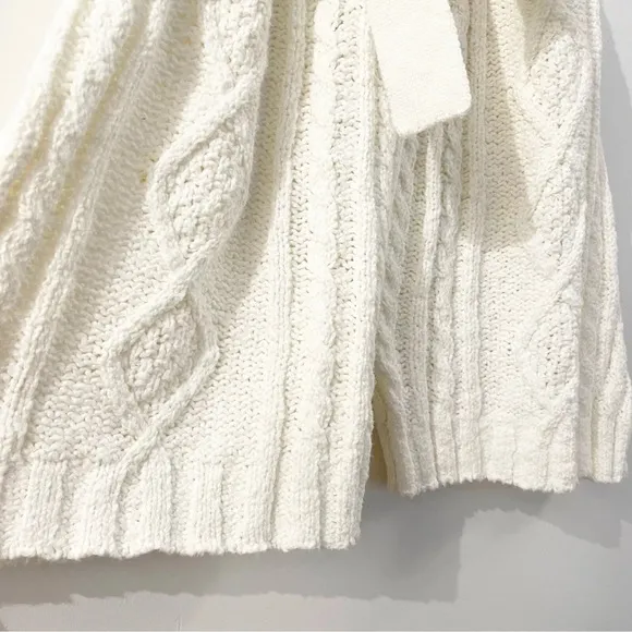 Free People Womens XS Cable Knit Sweater Shorts High Waisted Belted Ivory BOHO