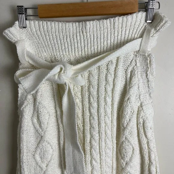 Free People Womens XS Cable Knit Sweater Shorts High Waisted Belted Ivory BOHO