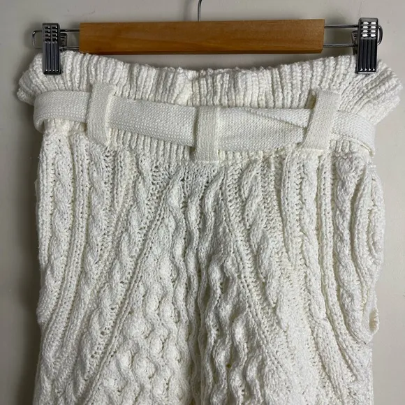 Free People Womens XS Cable Knit Sweater Shorts High Waisted Belted Ivory BOHO