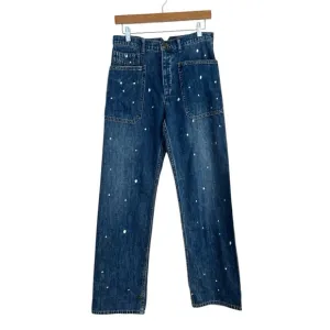 Free People x Sandrine Rose Polka Dot Wide Straight Leg Jeans, Size 28, NWT