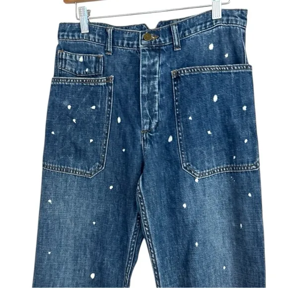 Free People x Sandrine Rose Polka Dot Wide Straight Leg Jeans, Size 28, NWT