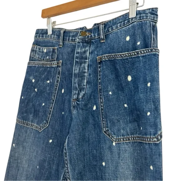 Free People x Sandrine Rose Polka Dot Wide Straight Leg Jeans, Size 28, NWT