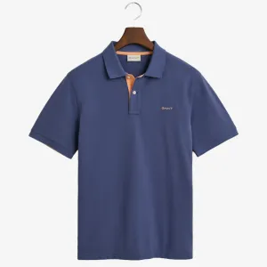 Gant Contrast Piqué Polo Shirt - Dusty Navy