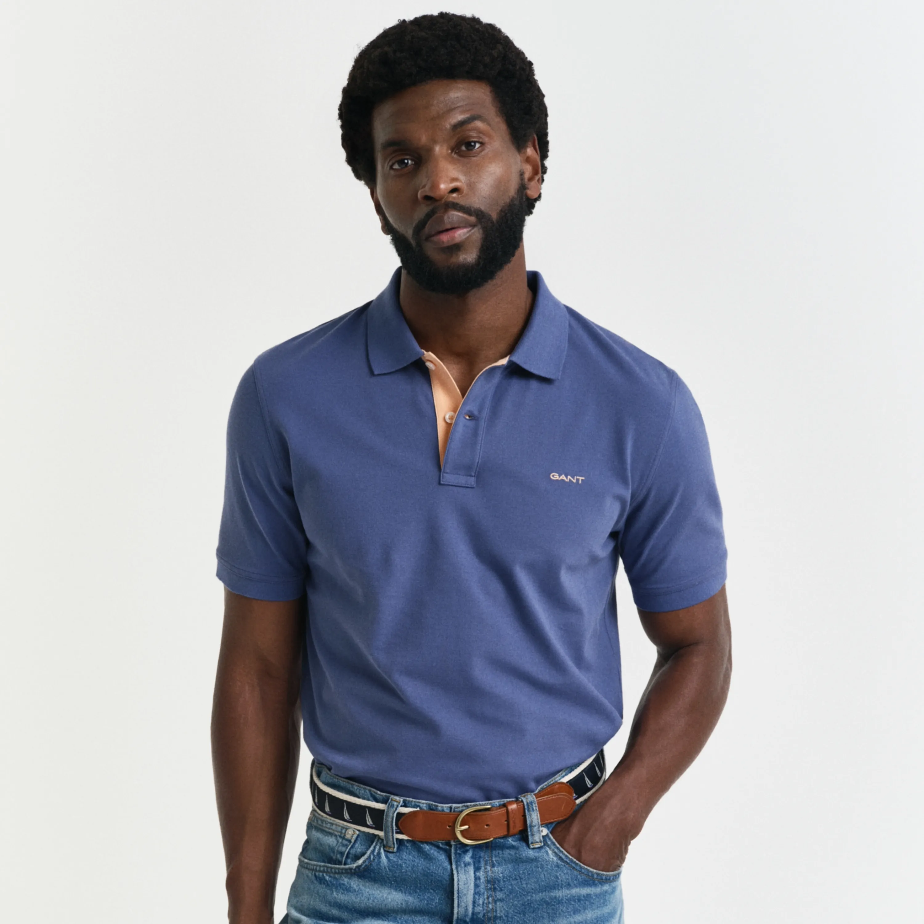 Gant Contrast Piqué Polo Shirt - Dusty Navy