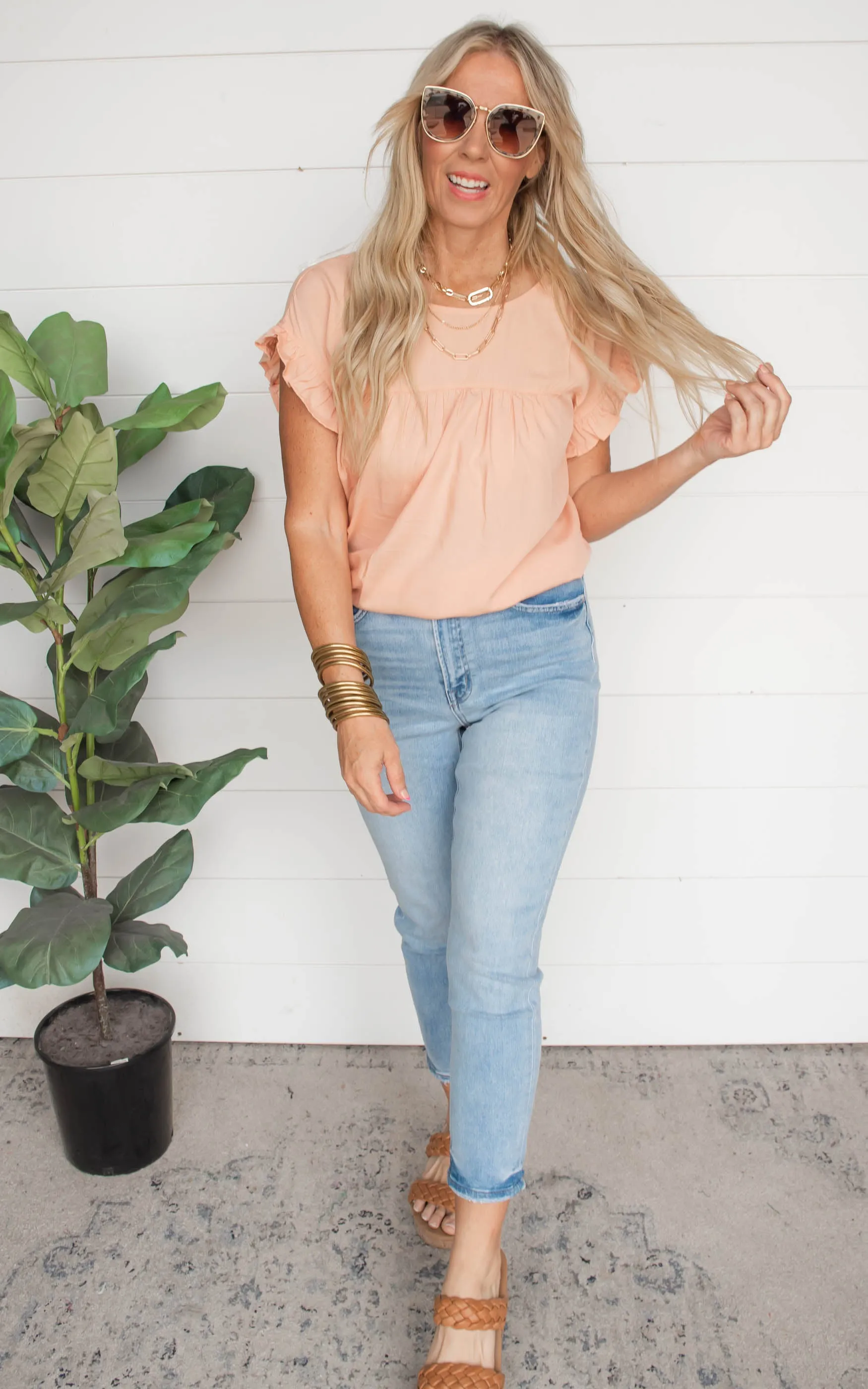 Georgia Peach Ruffle Sleeve Top | FINAL SALE