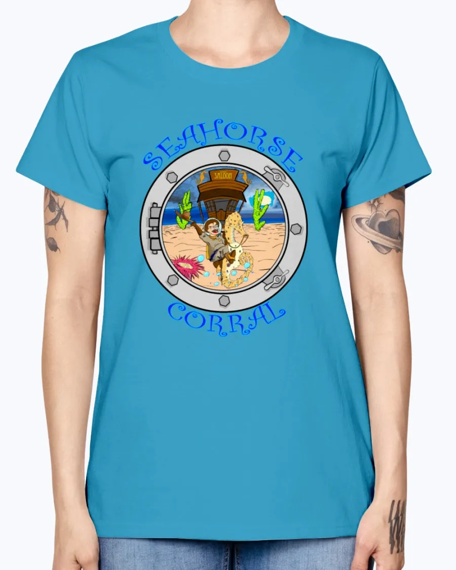 Gildan Ladies Missy T-Shirt. The Seahorse Corral