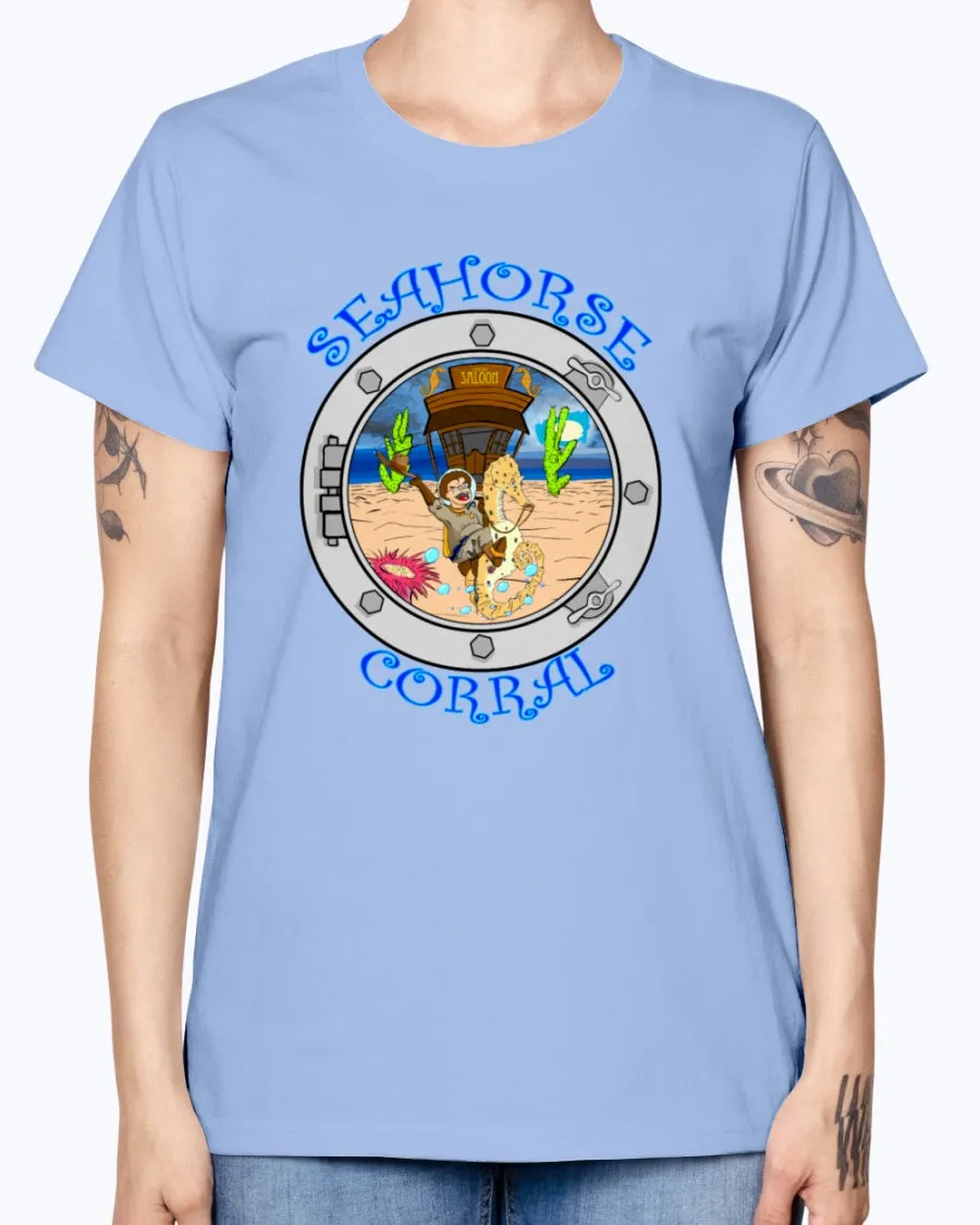 Gildan Ladies Missy T-Shirt. The Seahorse Corral