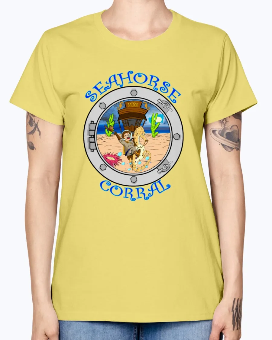 Gildan Ladies Missy T-Shirt. The Seahorse Corral