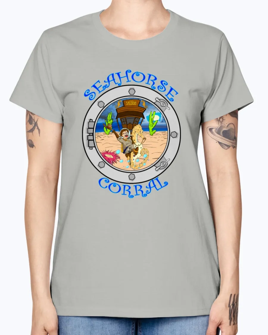 Gildan Ladies Missy T-Shirt. The Seahorse Corral