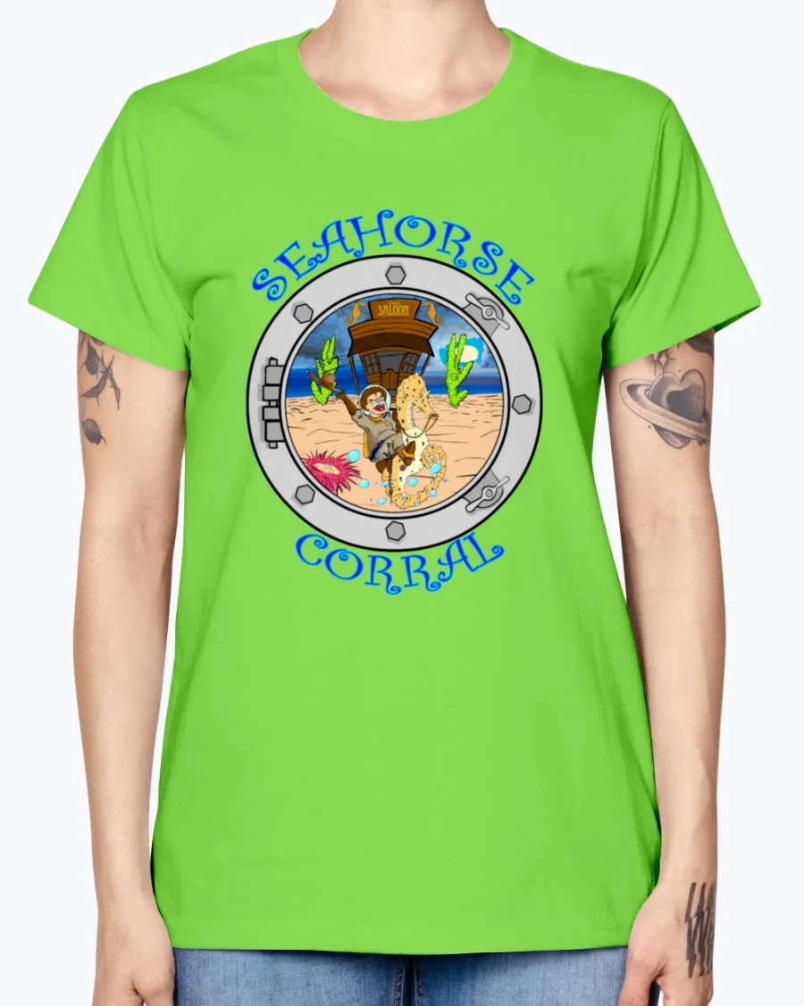 Gildan Ladies Missy T-Shirt. The Seahorse Corral