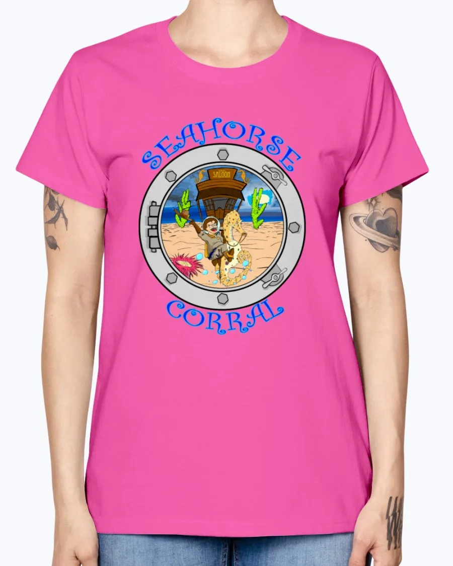 Gildan Ladies Missy T-Shirt. The Seahorse Corral
