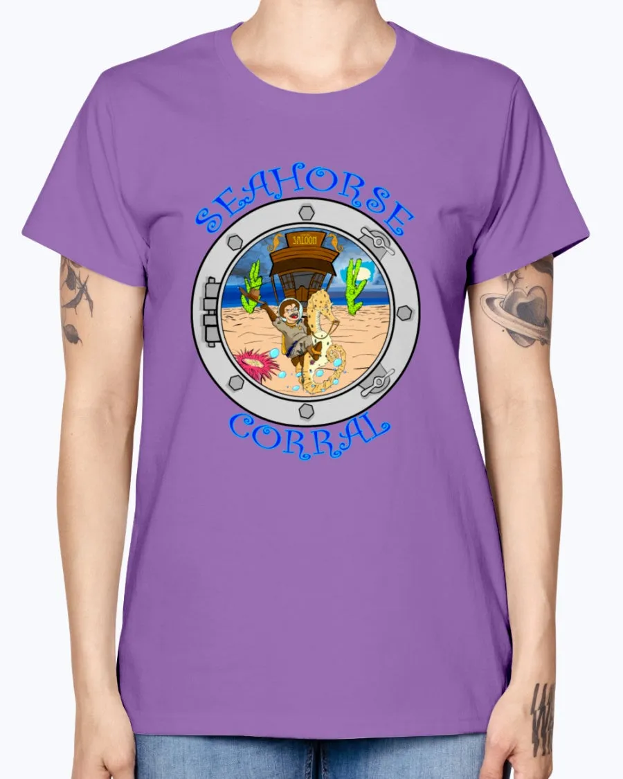Gildan Ladies Missy T-Shirt. The Seahorse Corral