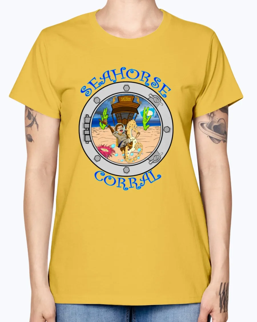 Gildan Ladies Missy T-Shirt. The Seahorse Corral