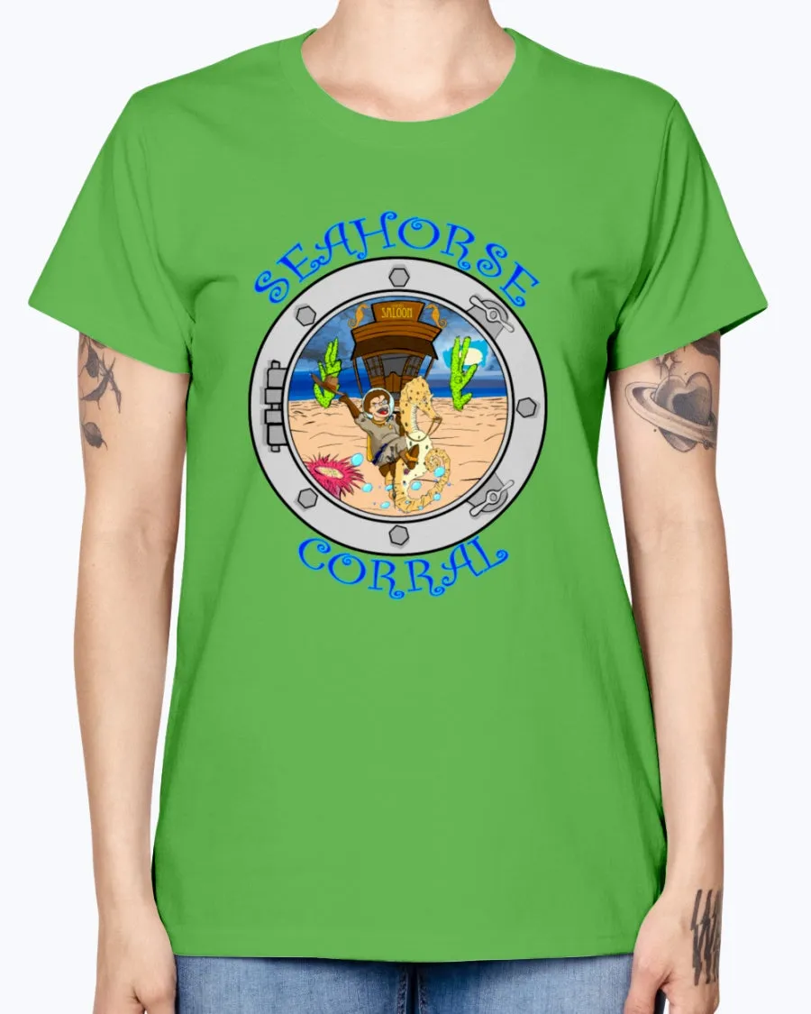 Gildan Ladies Missy T-Shirt. The Seahorse Corral