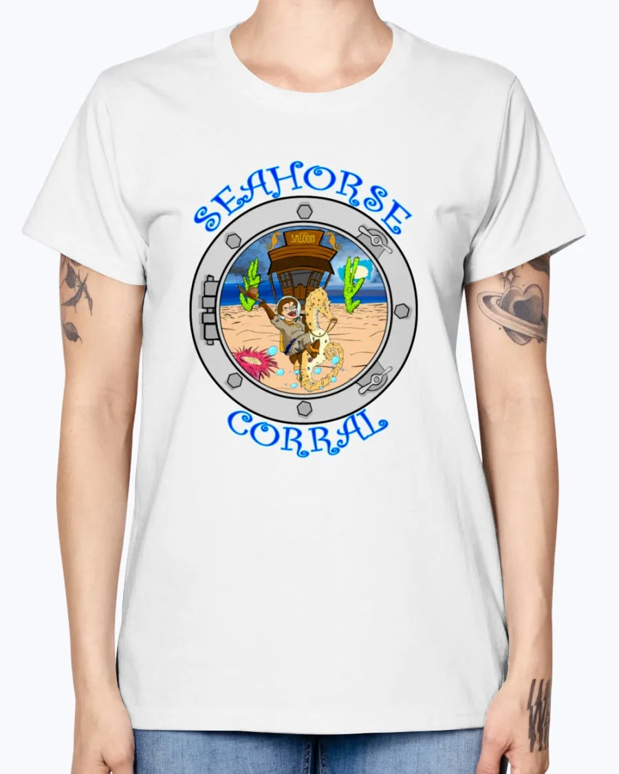 Gildan Ladies Missy T-Shirt. The Seahorse Corral