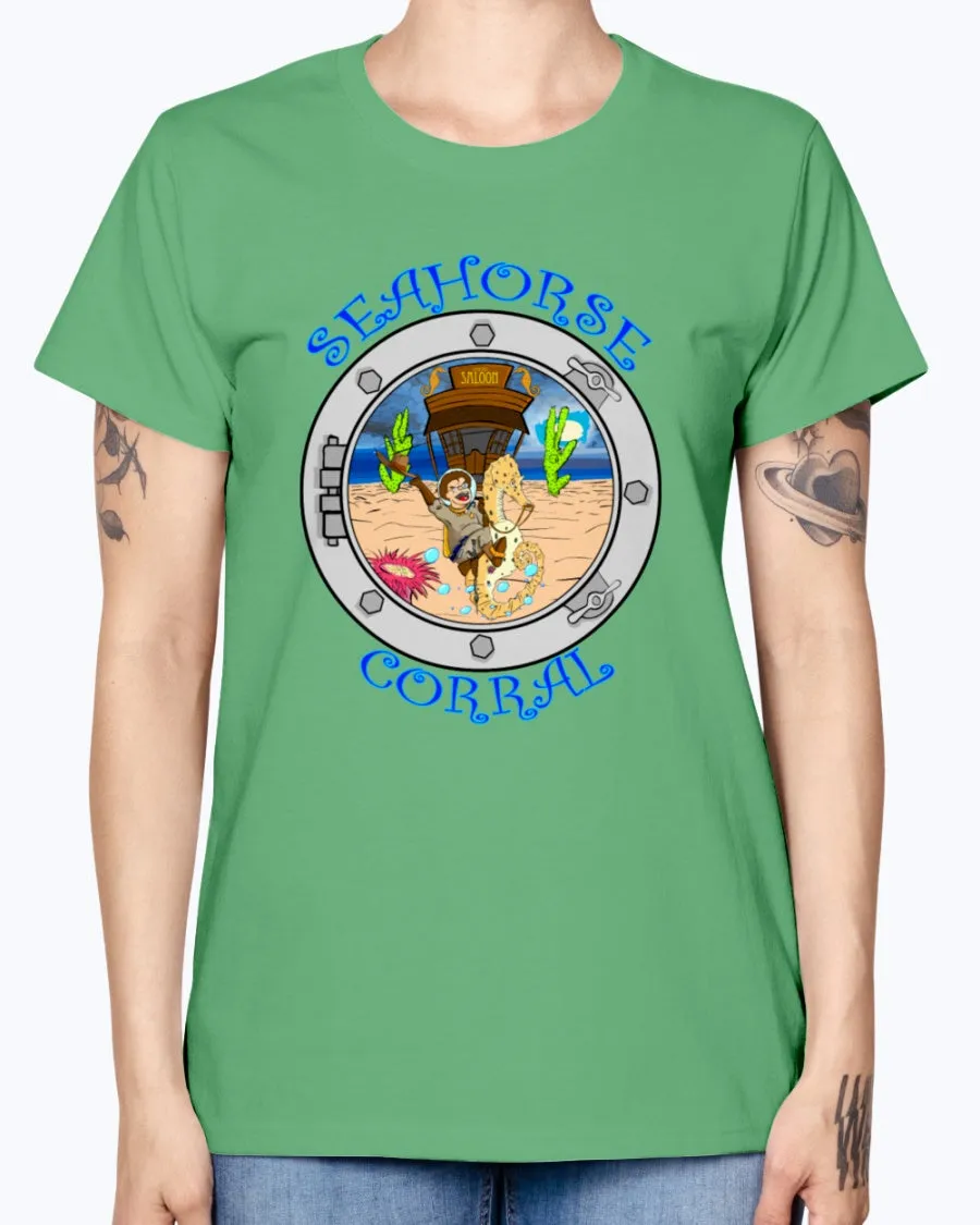 Gildan Ladies Missy T-Shirt. The Seahorse Corral