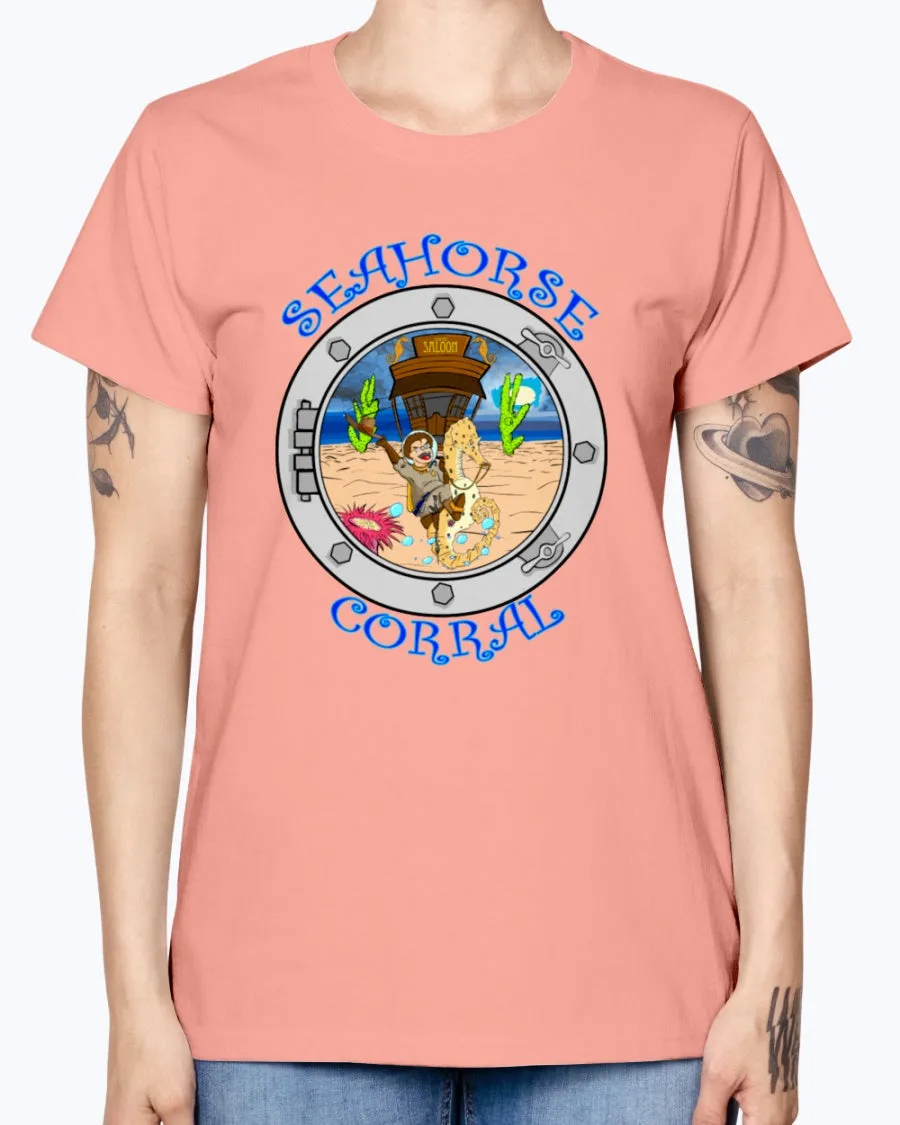 Gildan Ladies Missy T-Shirt. The Seahorse Corral