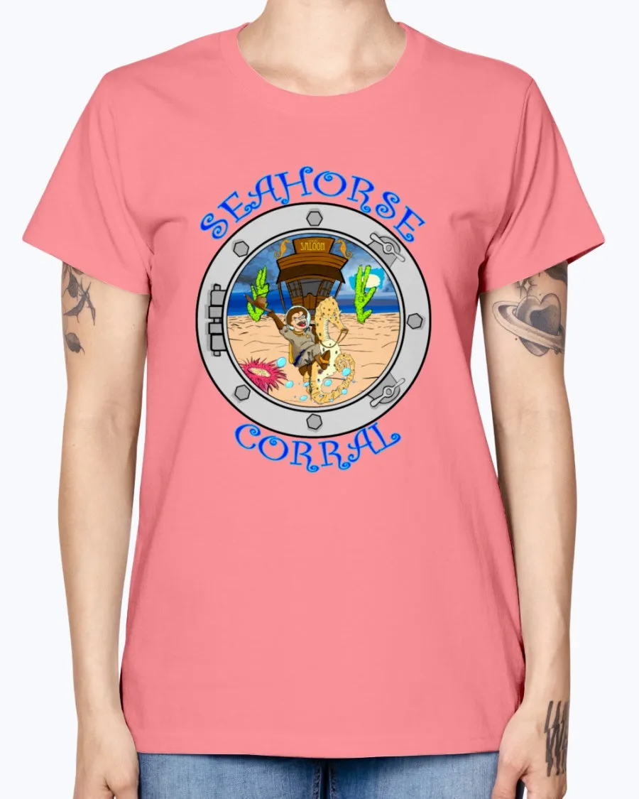 Gildan Ladies Missy T-Shirt. The Seahorse Corral