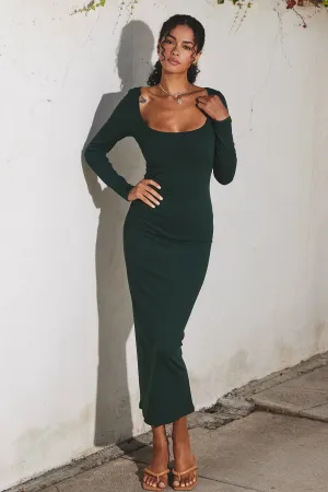 Gilly Ribbed Knit Square Neck Midi Dress