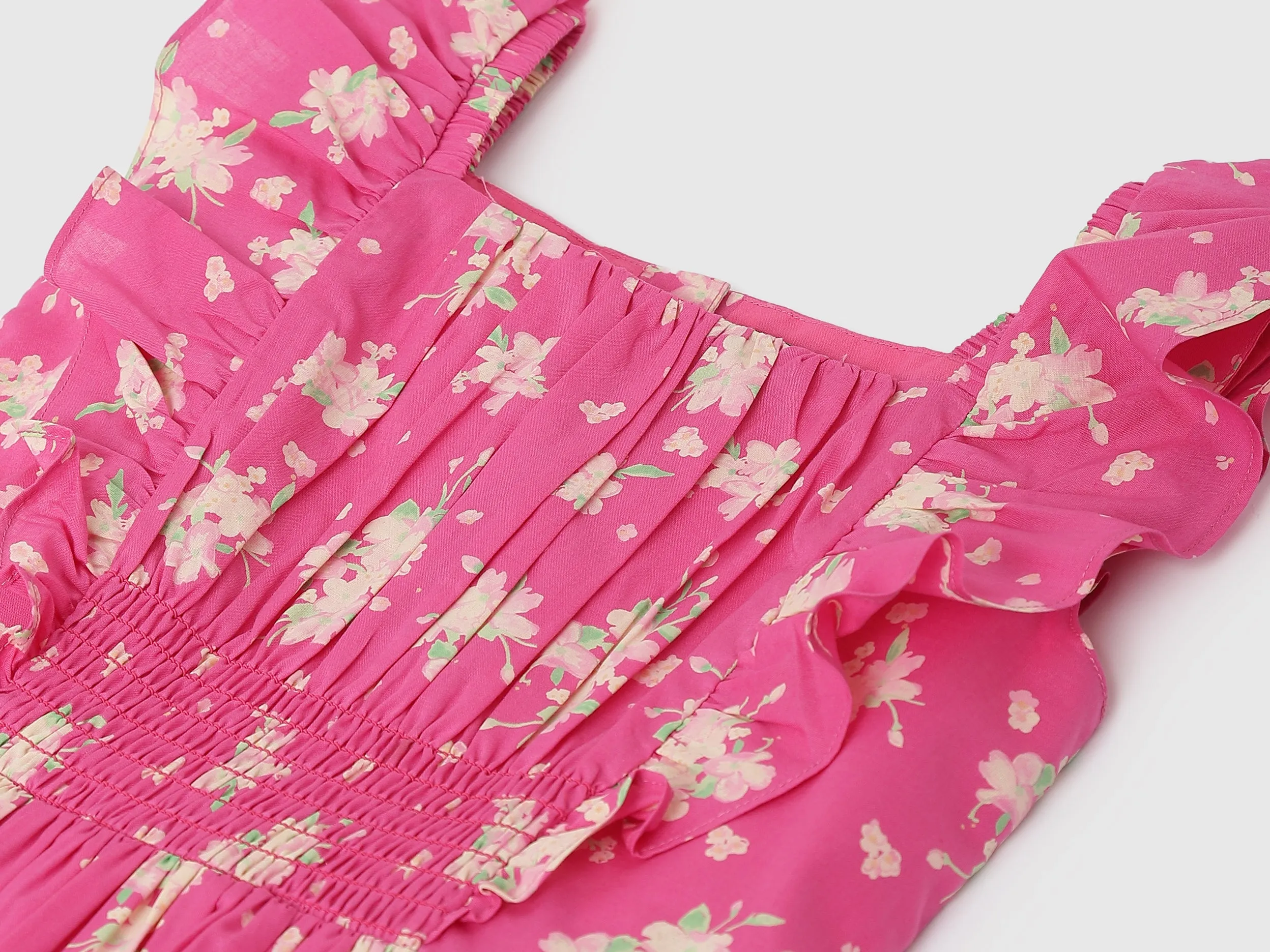 Girls Printed Square Neck Dress