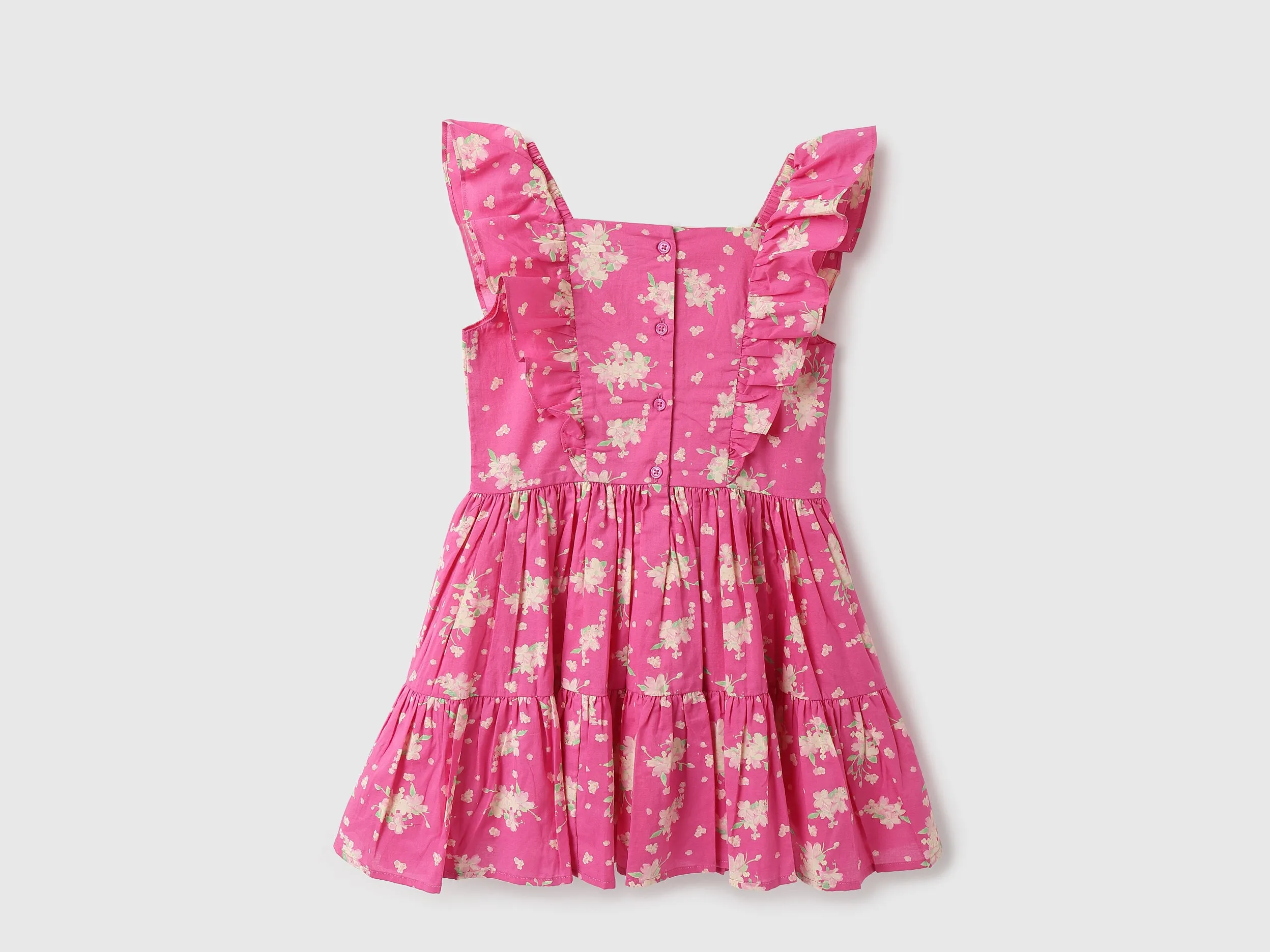 Girls Printed Square Neck Dress