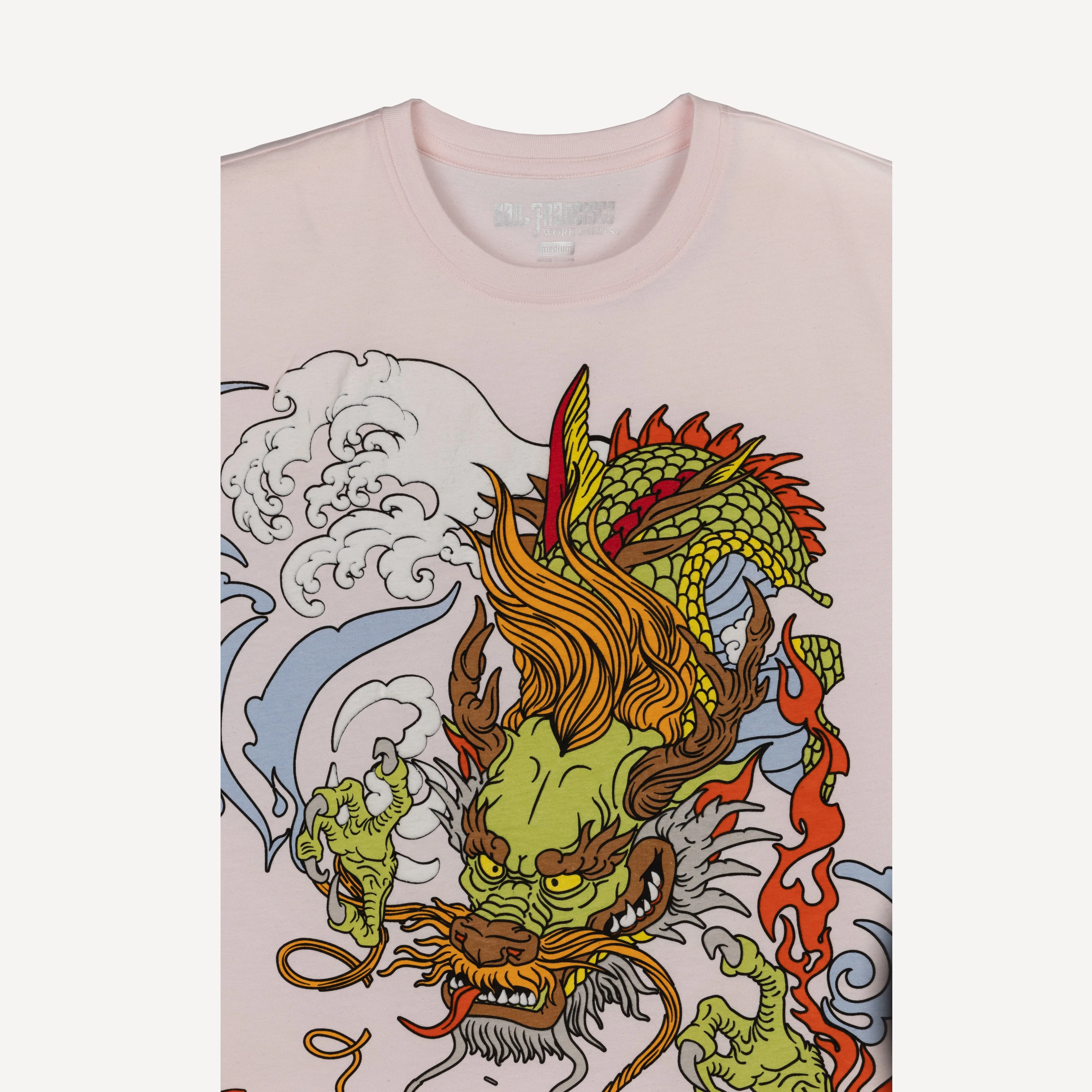 Graphic Wrap Around Crewneck Tee - Heavenly Pink / Dragon