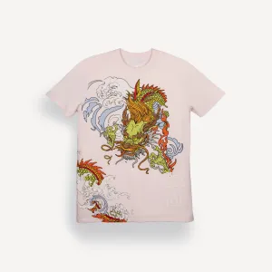 Graphic Wrap Around Crewneck Tee - Heavenly Pink / Dragon