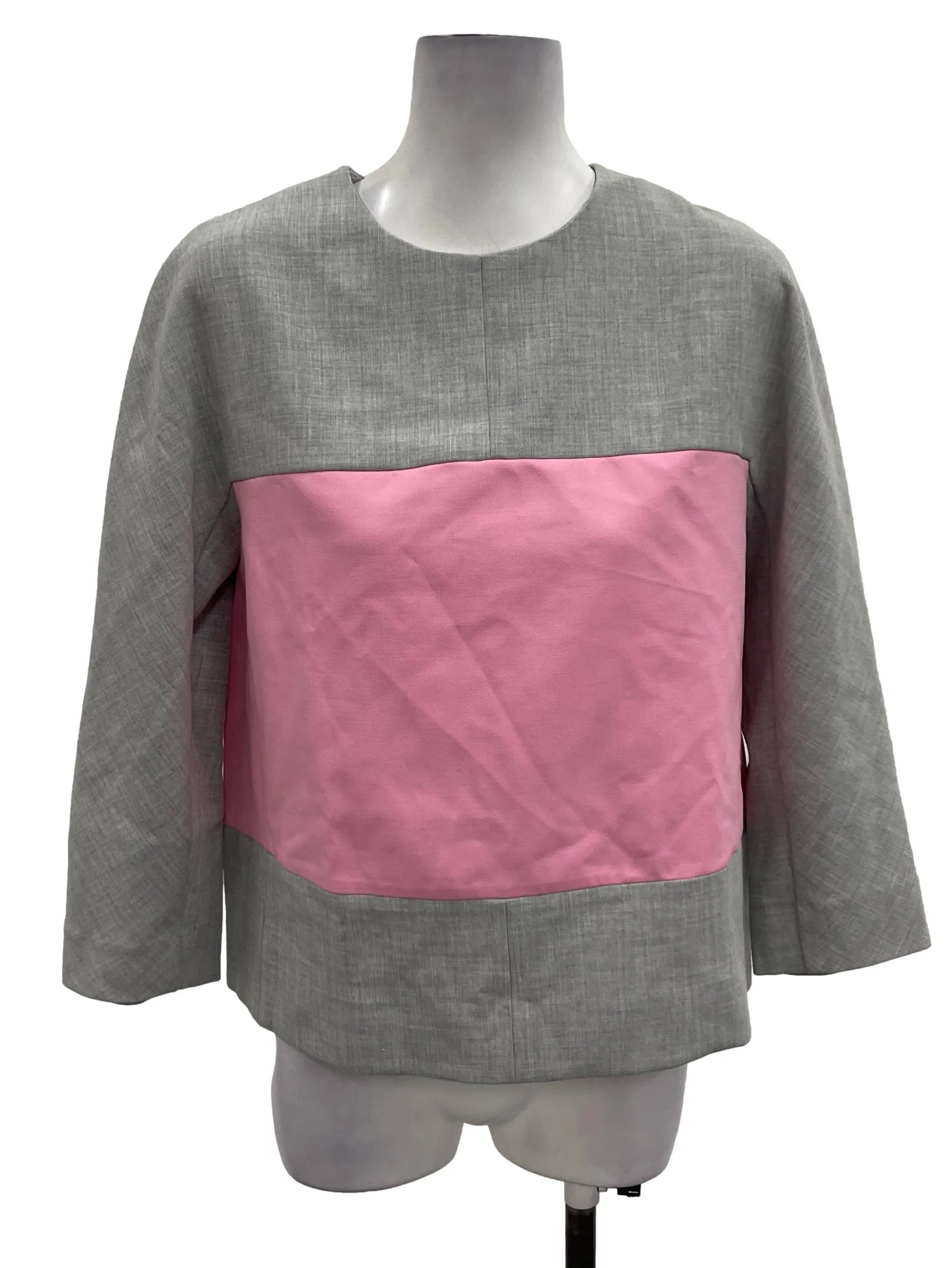 Grey And Pink Roundneck Blouse