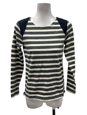 Grey Suede Detail Striped Blouse