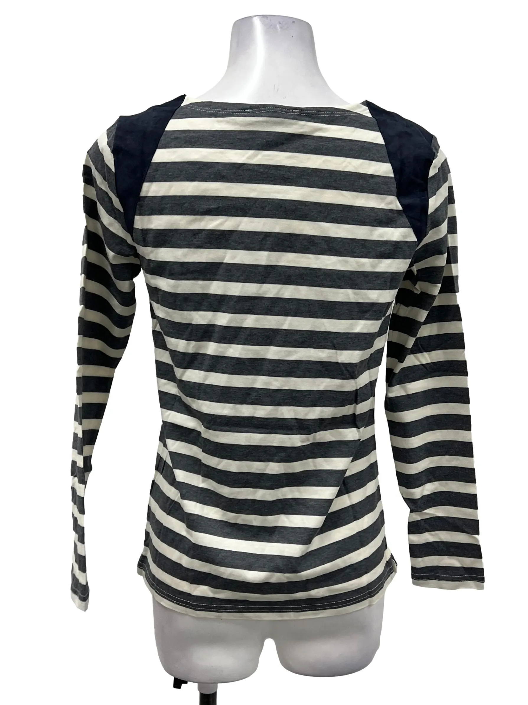 Grey Suede Detail Striped Blouse